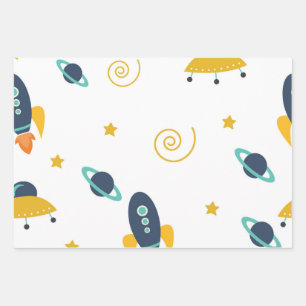 Feuille De Papier Cadeau Rockets, Hommes Femmes & Enfants, Planète Motif