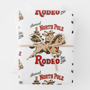 Feuille De Papier Cadeau Rodéo annuel du pôle Nord 25 déc Cowboy Père Noël 