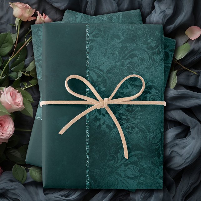 Feuille De Papier Cadeau Romance Turquoise de minuit | Dark Satiny Grunge D (Créateur téléchargé)