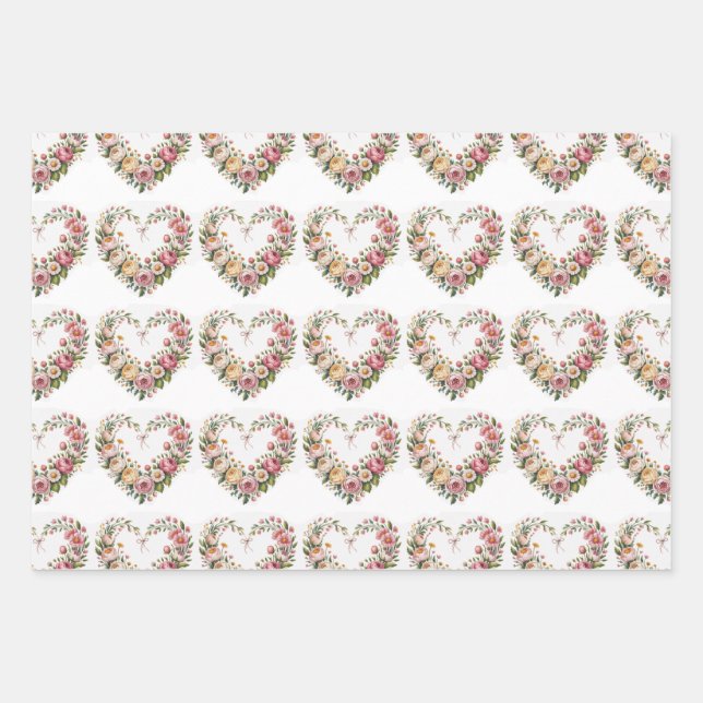 Feuille De Papier Cadeau Romantic Floral Hearts, Boho Neon Wolf, Valentine  (Devant)