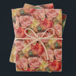 Feuille De Papier Cadeau Romantic red and pink roses Pierre Auguste Renoir<br><div class="desc">Roses (1912) by famous French impressionnonist painter Pierre Auguste Renoir. Romantic oil painting of roses in soft pastel colors red,  pink,  orange and yellow.</div>