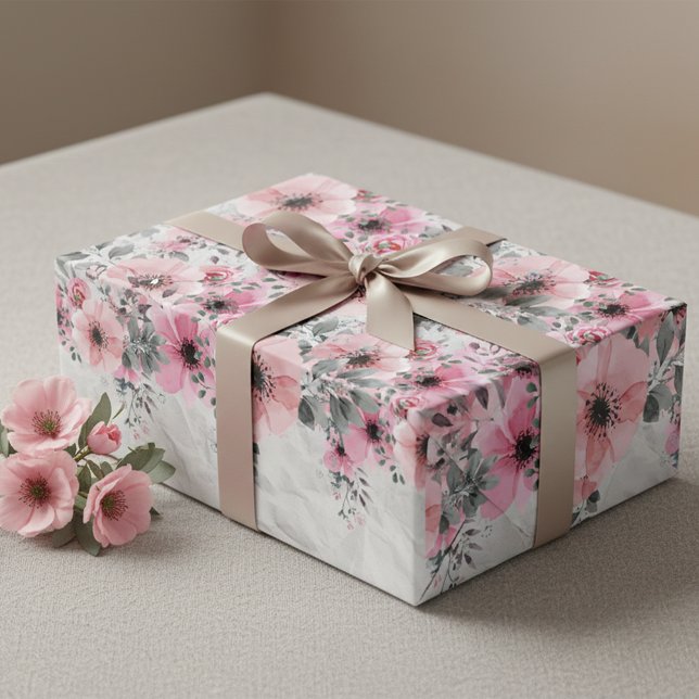 Feuille De Papier Cadeau Romantique Feminine Élégante rose floral antique (Créateur téléchargé)
