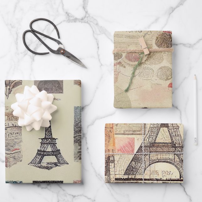 Feuille De Papier Cadeau Romantique Rustique Vintage Paris (Recto)