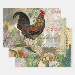 Feuille De Papier Cadeau Rooster vintage Français Collage Ferme Animaux dom