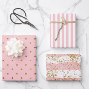 Feuille De Papier Cadeau Rose avec mariage parties scintillant or