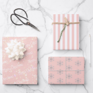 Feuille De Papier Cadeau Rose   Blanc   Noël