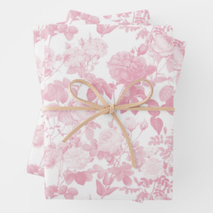 Feuille De Papier Cadeau Rose blanc rose Chinoiserie Motif