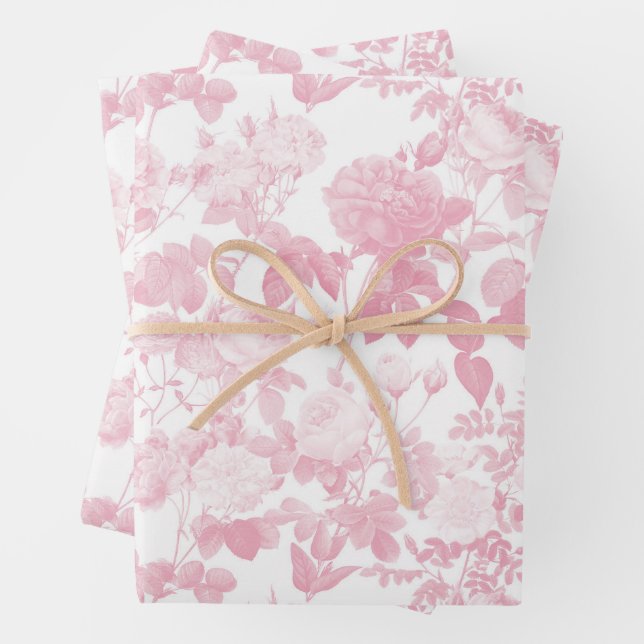 Feuille De Papier Cadeau Rose blanc rose Chinoiserie Motif (En situation)