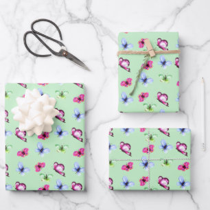Feuille De Papier Cadeau Rose Bleu Vert Papillon Baby Shower Anniversaire