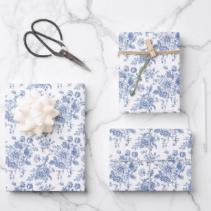 Feuille De Papier Cadeau Rose bleu vintage motif floral