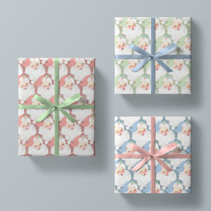 Feuille De Papier Cadeau rose bleu vintage père Noël rétro cadeau de noël