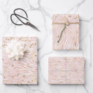Feuille De Papier Cadeau Rose Blush Gold Zebra Print Glitz