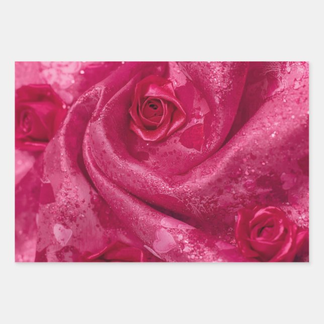 Feuille De Papier Cadeau Rose en Satin Rose (Devant)