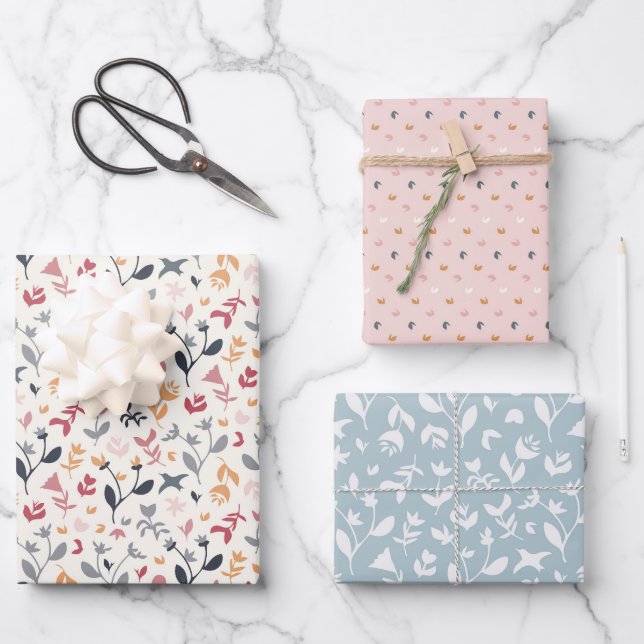 Feuille De Papier Cadeau Rose et bleu (Recto)