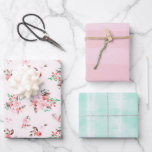 Feuille De Papier Cadeau Rose et menthe Fleurs aquarelles et rayures subtil<br><div class="desc">Rose pétale et vert menthe Fleurs aquarelles et rayures subtiles Feuilles de papier cadeau pour Baby Showers, Mariages, Anniversaires et toutes vos occasions spéciales ! Une collection de papiers d'emballage tendances et chics coordonnés avec des fleurs et des textures aquarelles. ~ Consultez ma boutique pour voir l'ensemble de la suite...</div>