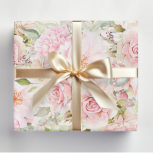 Feuille De Papier Cadeau Rose Fleur de couleur rose poudré aquarelle Floral