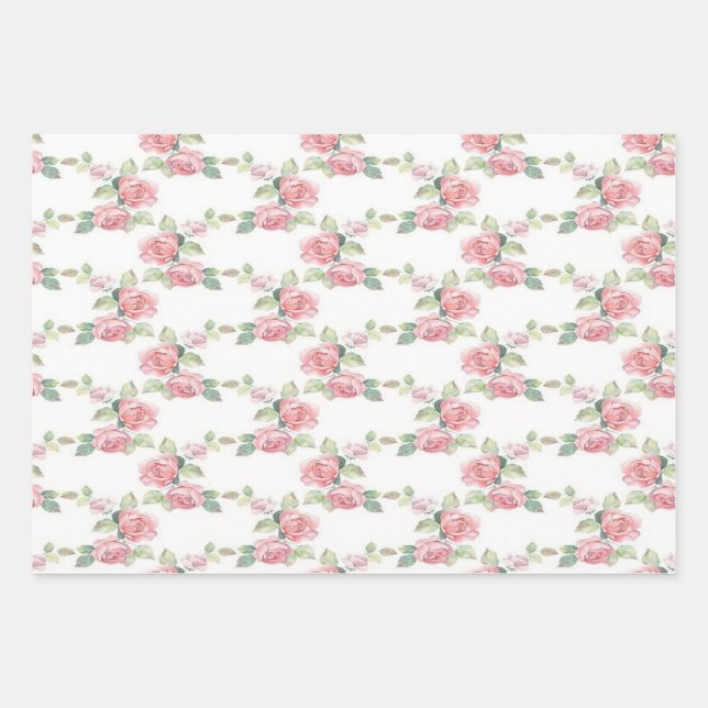 Feuille De Papier Cadeau Rose Florale Rose Chic Usé (Devant)