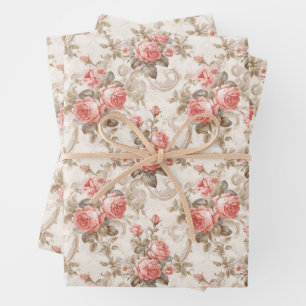 Feuille De Papier Cadeau Rose français chic et chic et moderne, corail et i