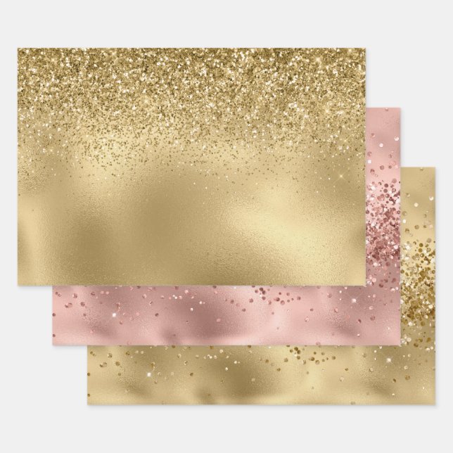 Feuille De Papier Cadeau Rose Glam Gold Glitzy Sparkle Parties scintillant  (Lot)