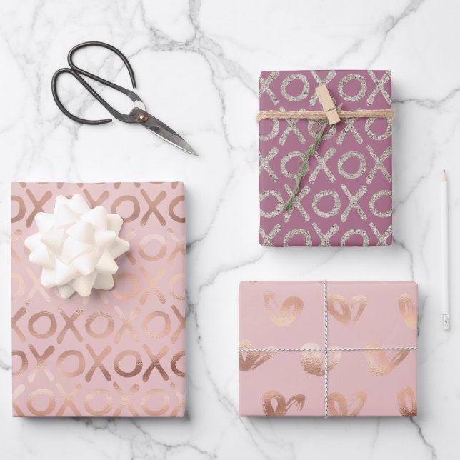 Feuille De Papier Cadeau Rose Gold Argent XOXO Rose Fardé (Recto)