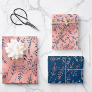 Feuille De Papier Cadeau Rose Gold Bleu Botanique Toutes les occasions