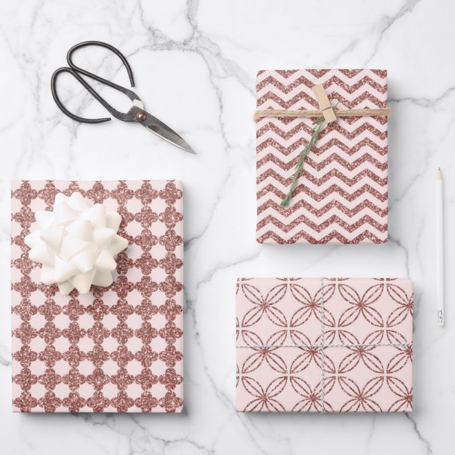 Feuille De Papier Cadeau Rose Gold Étincelant (Recto)