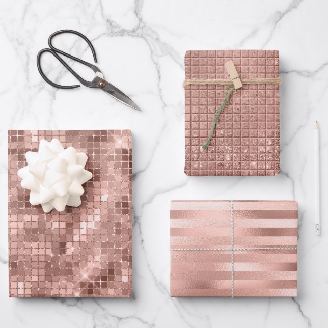 Feuille De Papier Cadeau Rose Gold Faux Foil & Parties scintillant (Recto)