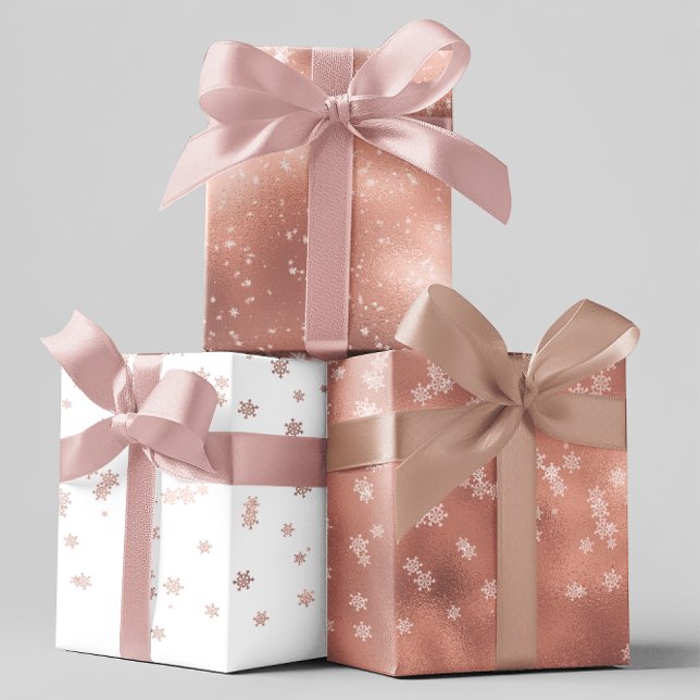 Feuille De Papier Cadeau Rose Gold Fêtes de neige Noël (Créateur téléchargé)