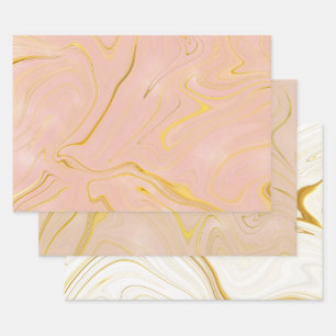 Feuille De Papier Cadeau Rose Gold Marbre Paillettes d'agate