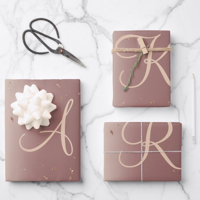 Feuille De Papier Cadeau Rose Gold Pailleté Script Monogramme Tendance (Recto)