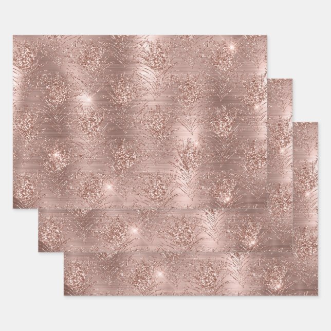 Feuille De Papier Cadeau Rose Gold Pailleté Tendance Cadeau pour elle (Lot)