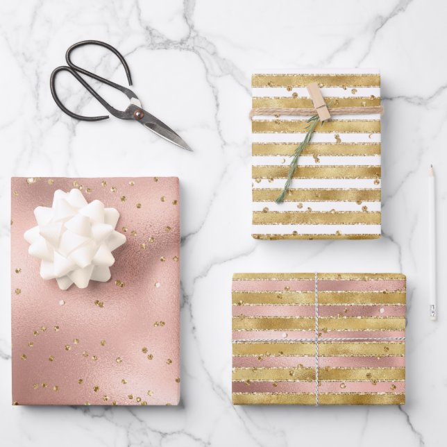 Feuille De Papier Cadeau Rose Gold White Glam Glitz Grandes (Recto)