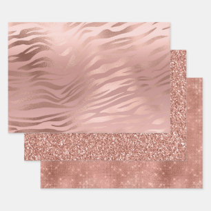 Feuille De Papier Cadeau Rose Gold Zebra Print