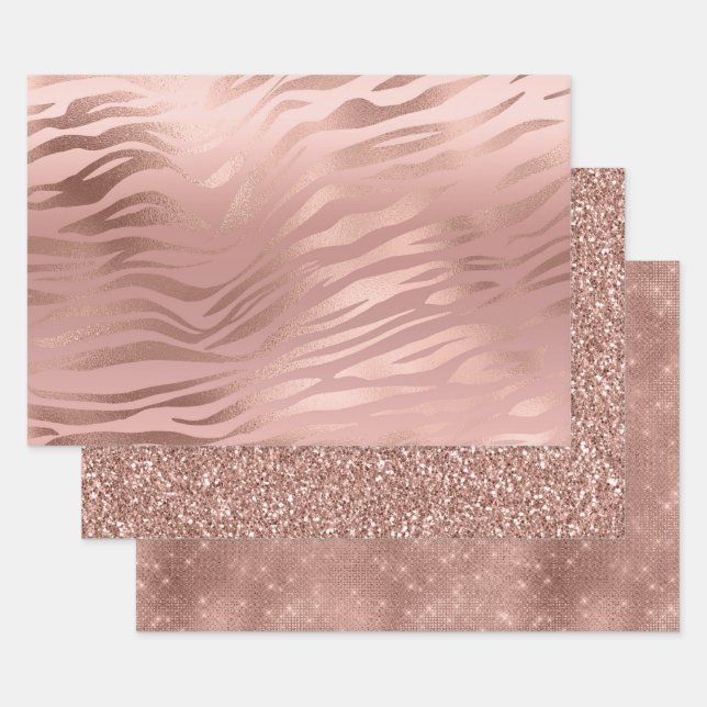 Feuille De Papier Cadeau Rose Gold Zebra Print (Lot)