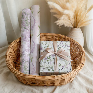 Feuille De Papier Cadeau Rose Lavande Pâle Floral Élégant Mariage