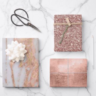 Feuille De Papier Cadeau Rose moderne en marbre d'or Parties scintillant hu