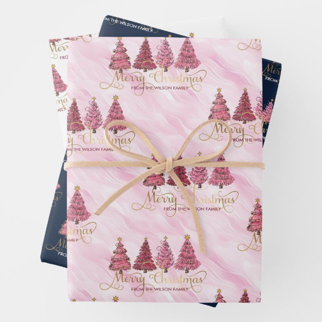 Feuille De Papier Cadeau Rose moderne "Joyeux Noël" de votre famille (En situation)