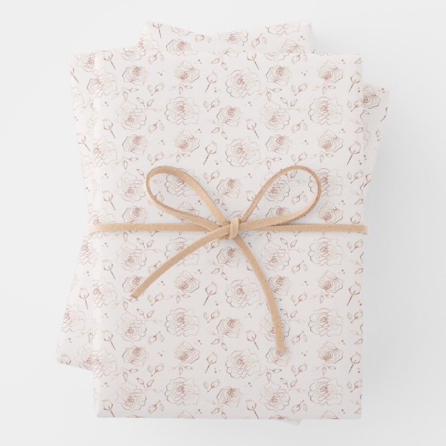 Feuille De Papier Cadeau Rose or Floral Rose Fleurs Motif (En situation)