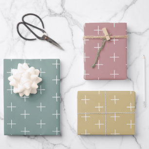 Feuille De Papier Cadeau Rose Pâle, Vert Sauge, Jaune Ensoleillé Signe Plus