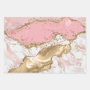 Feuille De Papier Cadeau Rose pastel & Blanc & Paillettes d'agate