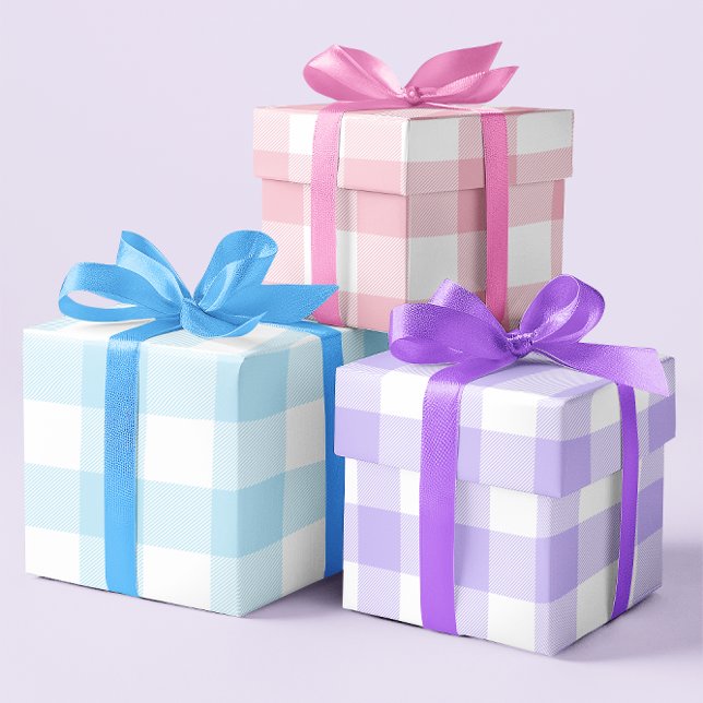 Feuille De Papier Cadeau Rose pastel, bleu et violet Pâques Gingham Multi (Pastel Pink Blue and Purple Easter Gingham Multi Wrapping Paper Sheets)