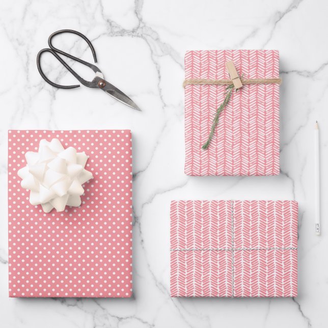 Feuille De Papier Cadeau Rose Poussiéreuse Rose Clair Rayures d'Été (Recto)