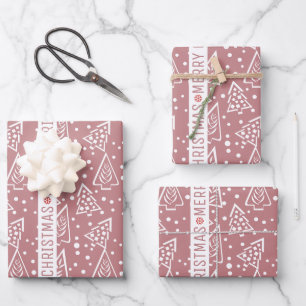 Feuille De Papier Cadeau Rose poussiéreux et Noël blanc vacances