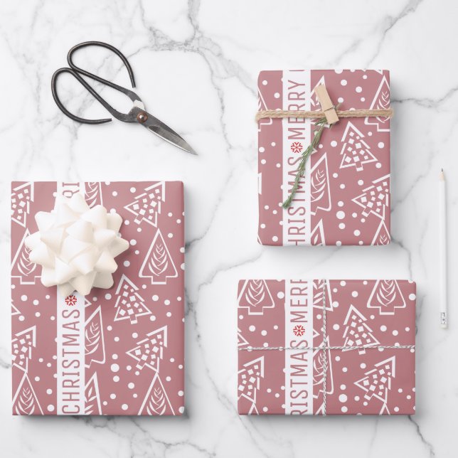 Feuille De Papier Cadeau Rose poussiéreux et Noël blanc vacances (Recto)