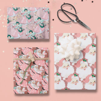 Feuille De Papier Cadeau rose + rose or vintage santa claus cadeau de noël