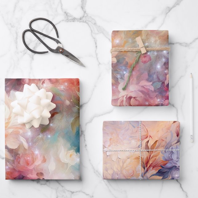 Feuille De Papier Cadeau Rose Rouge Pêche Fleur Orange  (Recto)