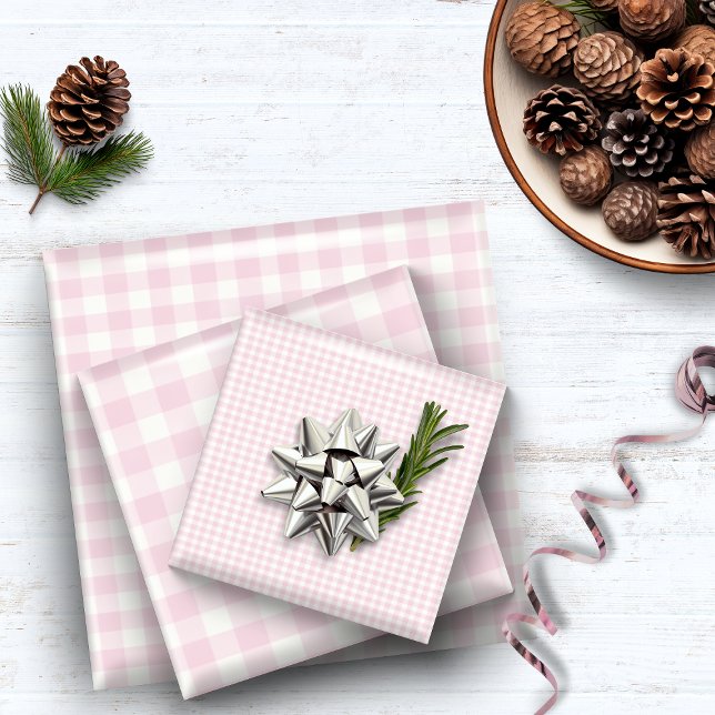Feuille De Papier Cadeau Rosé Rustique En vichy Plaid (Rustic Pink Gingham Plaid Wrapping Paper Sheets)