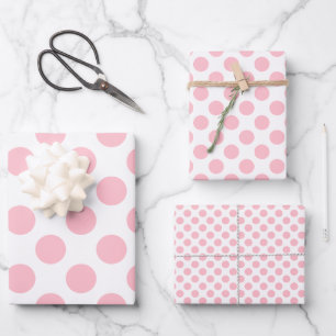 Feuille De Papier Cadeau Rose sur blanc Différentes tailles Pois