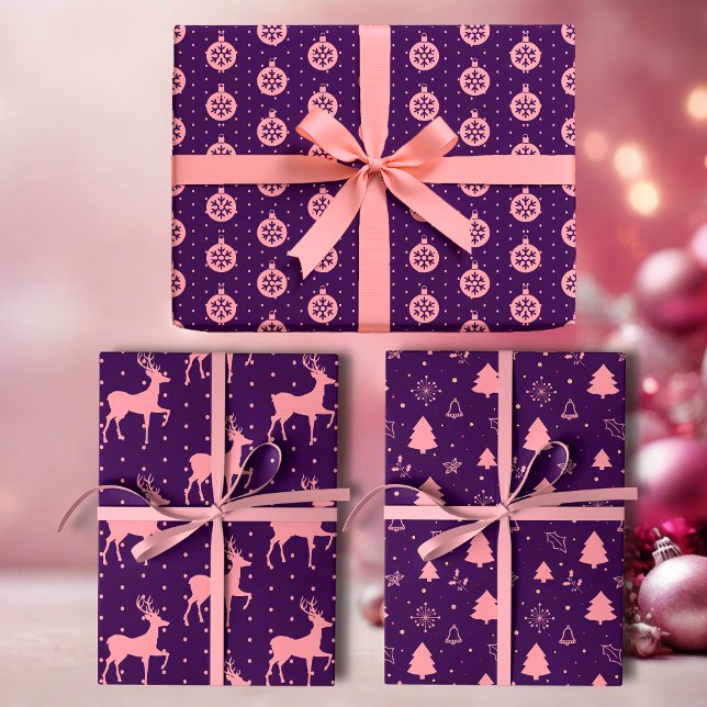 Feuille De Papier Cadeau Rose sur violet moderne vacances (Créateur téléchargé)