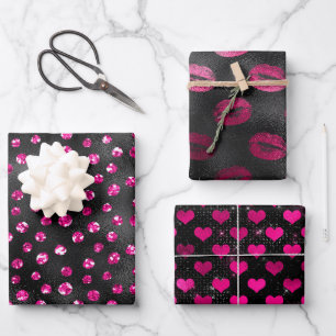 Feuille De Papier Cadeau Rose vif et motifs féminins glamour noir
